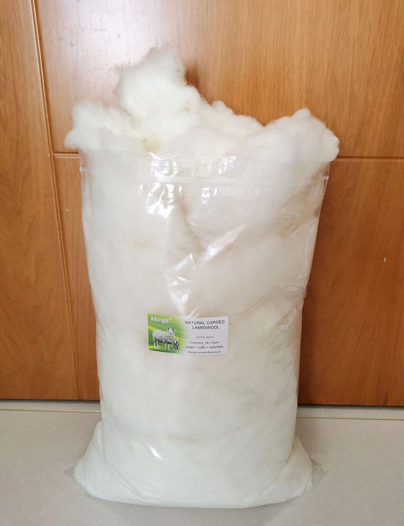 iMongol Carded Lambs Wool Stuffing Batting for Needle Felting, Knitted Crafts, Bright Creations, Pillow Filler, Stuffed Animals, Cushions,Super Clean Fine, Natural White(1lb) - Image 1
